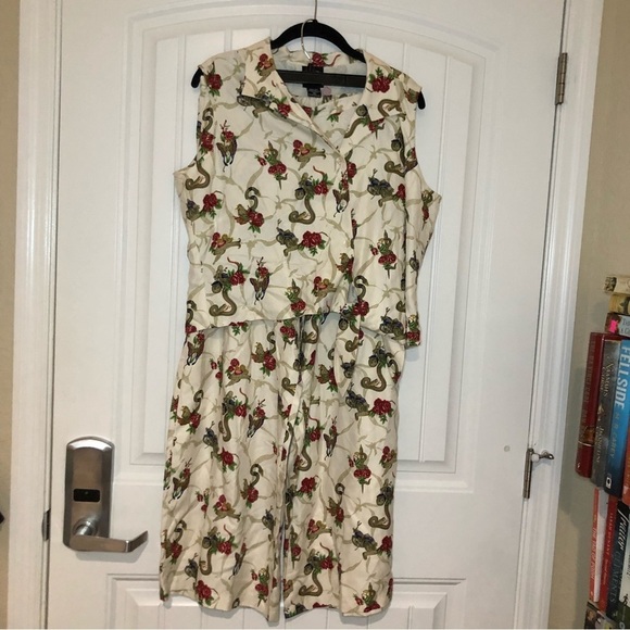 Harley-Davidson 100% Silk Snake & Roses Sleeveless Crop Top & Pant Set Size XL - Picture 1 of 15